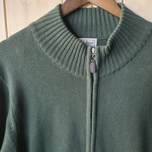 L.L Bean Full Zip Mock Neck Heavy Knit Cotton Sweater Mens Large Regular - Picture 4 of 9